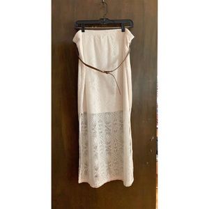 Cream Lace Skirt with Brown Belt